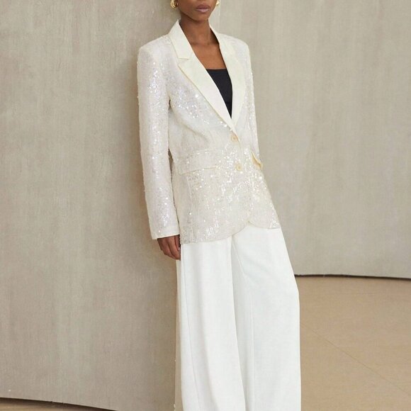 White Elegant Women's Sequin Style Chic Blazer - Picture 5 of 9